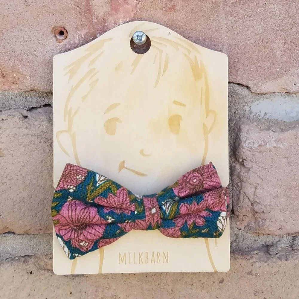 Milkbarn Organic Linen and Cotton Teal Floral Bow Tie NWOT